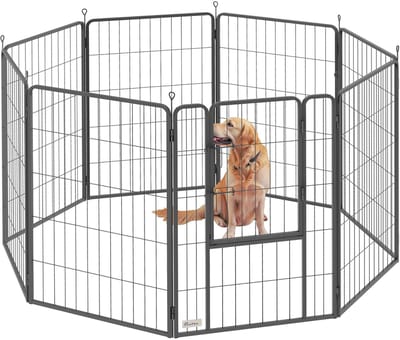PawHut Welpenlaufstall Welpenauslauf mit 8 Gitter je 68x100 cm Tür Erdspießen flexibel faltbar Schutzplane Freilaufgehege 100cm hoch Hundelaufstall für Hund Katze Welpengitter für drinnen draußen
