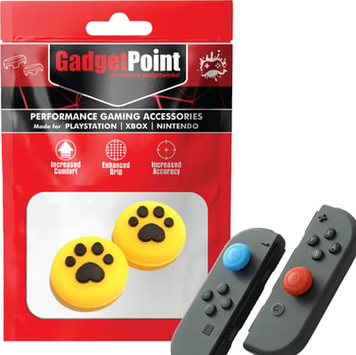 Gadgetpoint - Thumb Grips voor Nintendo Switch Joy-Con Controllers - Gaming Thumbgrips - Performance Anti-Slip Thumbsticks - Bescherming Accessoires - Pootjes - Geel met Zwart
