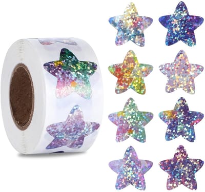 500 stuks sterstickers, sterstickers, 2,5 cm, glitter, beloning, sterstickers voor kinderen, zelfklevende etiketten voor doe-het-zelf, scrapbooking, decoratie, doe-het-zelvers, knutselen, school