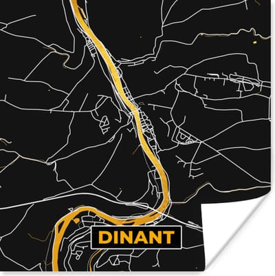 Poster Stadskaart - Dinant - Gold - Kaart - Plattegrond - 100x100 cm XXL