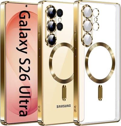Hoesje Geschikt voor Samsung Galaxy S26 Ultra hoesje backcover Goud – Geschikt voor Magsafe Lens beschermer – Transparant