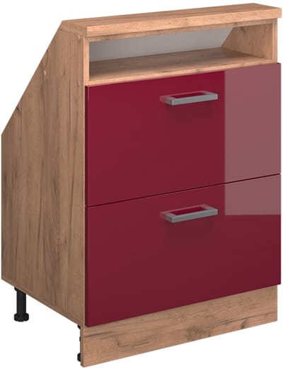 Vicco Rion Kast voor schuine wand – met 2 laden Rood hoogglans/gouden eik