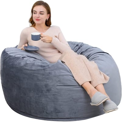 Zitzak Fluwelen Hoes Comfortabel - Afneembare en Wasbare Hoes - Zitzak Sofa met Memory Foam - Geschikt voor Woonkamer of Slaapkamer, Grijs