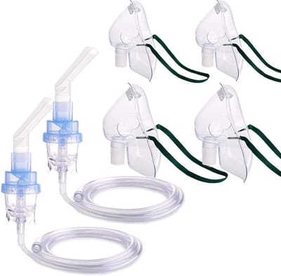 2 sets vernevelaccessoires | 2 mondstukken, 2 volwassenmaskers, 2 kindermaskers, 2 vernevelbekers | universele aansluiting