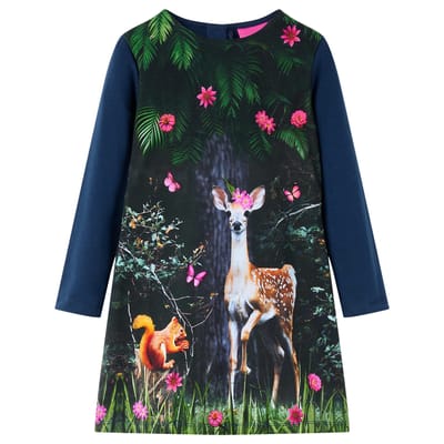 vidaXL-Kinderjurk-met-lange-mouwen-hertenprint-128-marineblauw