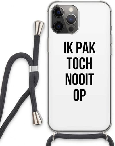 Case Company® - Hoesje met koord geschikt voor iPhone 13 Pro Max hoesje met Koord - Ik pak nooit op - Telefoonhoesje met Zwart Koord - Bescherming aan alle Kanten en Over de Schermrand