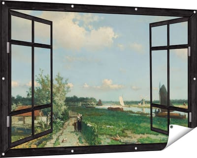 Gards Tuinposter Doorkijk De Trekvliet bij Rijswijk - Jan Hendrik Weissenbruch - 150x100 cm - Tuindoek - Tuindecoratie - Wanddecoratie buiten - Tuinschilderij