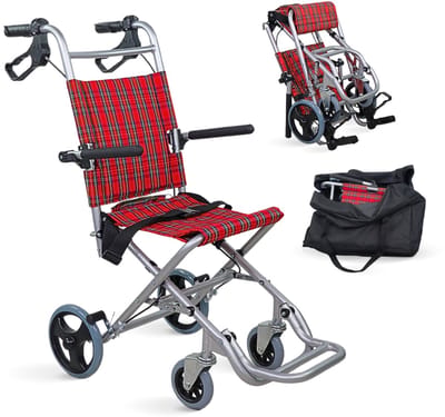 Mobiclinic Neptuno - Travel Rolstoel - Inklapbaar - Gewicht 7,3 kg - Transit rolstoel - Lichtgewicht - Aluminium - Rolstoel - Zittingbreedte 30 cm - Veiligheidsgordel - Vouwbare voetsteunen en armsteunen - Rood