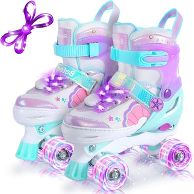 Kinderschaatsen - Verstelbare rolschaatsen - Leren skaten - 8 lichtgevende LED-wielen - 4 maten - Paars