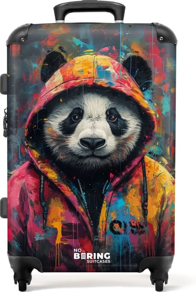 NoBoringSuitcases.com® - Koffer groot - Rolkoffer lichtgewicht - Panda met kleurrijke jas en verfspetters - Reiskoffer met 4 wielen - Grote trolley XL - 20 kg bagage