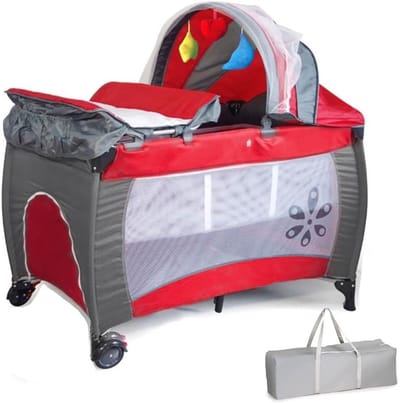 Babybed Opvouwbaar - Reisbed Kinderbed - Veilig Spelen - Met Verschoontafel - 114x78x118 cm - Grijs