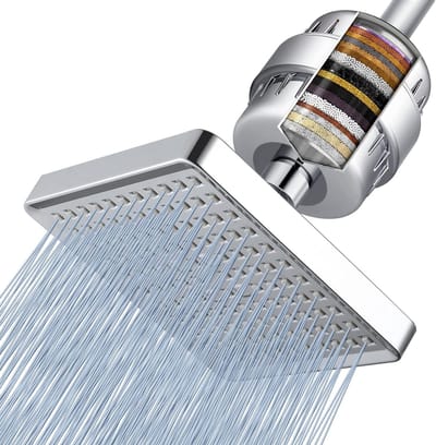 BRENZOOS- Douchekop Hoge Druk - 20 Stage Douchefilter - 6" Vierkante Regendouche - Roestvrij Staal - Antikalk Nozzles - Luxe Ontwerp