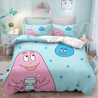 Nieuwe 3D Print Cartoon L-Les & B-Barbapapa Beddengoedset Dubbel Eenpersoons Kingsize Dekbedovertrek Dekbed Kussensloop Jongens Meisjes Volwassenen Slaapkamer EU Single 135x200cm