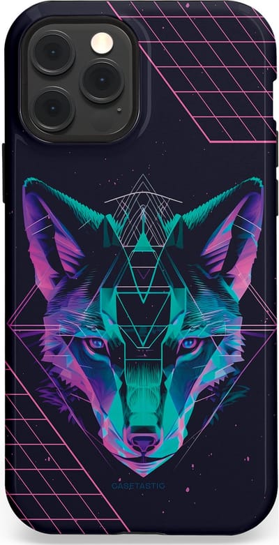 Casetastic hoesje geschikt voor Apple iPhone 12 / Apple iPhone 12 Pro - MagSafe - Dubbellaagse bescherming - Neon Wolf - Fashion Case - Donkerblauw