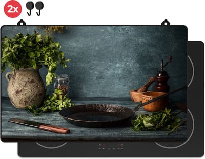 KitchyMist Inductie Beschermer 83x52 cm - Stilleven van Kruiden en Specerijen - Kookplaat Beschermer - Afdekplaat voor Kookplaat - Inductie Mat - Spatscherm Achterwand Keuken