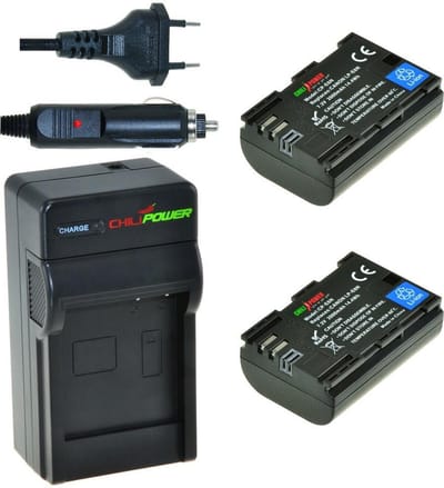 2 x LP-E6N accu's voor Canon - inclusief oplader en autolader - Origineel ChiliPower