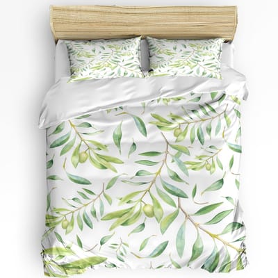 Plante à Feuilles Vertes d'Eucalyptus Ensemble de Literie 3 pièces Pour Chambre à Coucher Lit Double Textile de Maison Housse de Couette Housse de Couette Taie d'Oreiller AU King(245x210cm)