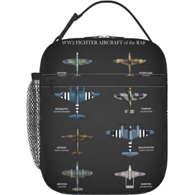 WOII Gevechtsvliegtuigen van de RAF Geïsoleerde Lunchtas voor Vrouwen Kantoor Koeltas Thermische Voedseldoos Draagtas Draagbare Lunchboxen Container One Size black