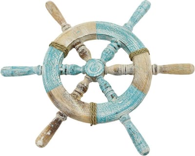 Wanddecoratie  - Roer - Hout - Turquoise - 42x42x3 cm - Indonesie - Sarana - Fairtrade