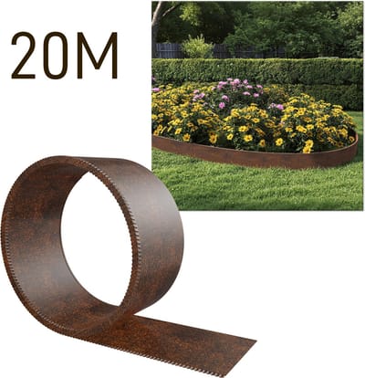 Froadp 20m Gegalvaniseerde gazonrand Bedrand Tuinmaairand Metaal Nieuw Roestkleurig