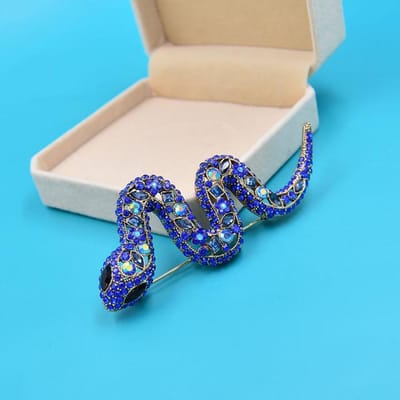 Strass Grote Slang Broches Voor Vrouwen Vintage Mode Dierlijke Speld Jas Winter Sieraden 3 Kleuren Beschikbaar Cadeau blauw