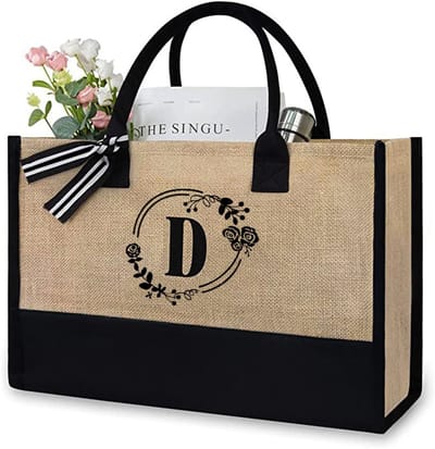 Dailygoods- Boodschappenmand Herbruikbaar - Katoenen/Jute Tas - Gepersonaliseerd - Duurzaam - 43x32x17 cm - Geschikt voor Strand/Winkelen - Draagtas