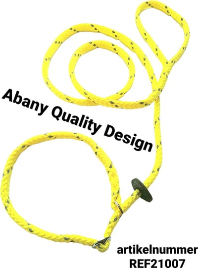 Abany quality design - 1.80 mtr reflecterend geel- jachtlijn - dubbele stop - retrieverlijn - wandelhoofdstel - lijn leiband met halsband - sliplijn met stop – half slip - puppylijn - vanglijn - mantrailing - 1R21007