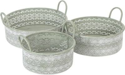 Decoratieve metalen schaal met handvatten, vintage plantenbak, set van