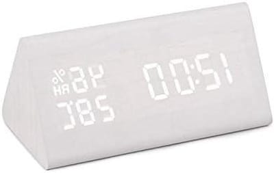Digitale Wekker - Tafelklok LED - Ontwaken met Licht - Spraakgestuurde Functie - 15 cm Lengte - Houtkleur