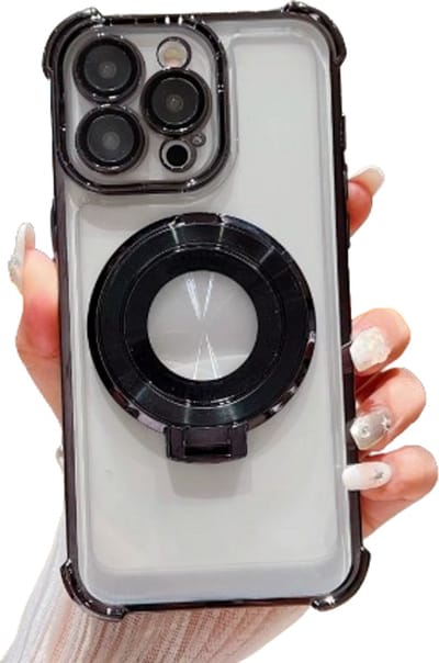 Transparant Telefoonhoesje met Magneet Ringhouder en Camera Bescherming voor iPhone 16 Pro Max - FuturiQ - Zwart