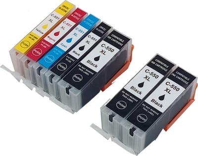 KATRIZ® Inkt PGI-550XL / CLI-551XL – 7-Pack Huismerk | Geschikt voor Canon Pixma IP 7250/8750/ Pixma IX 6800/6850 /Pixma MG 5450 /5500/5550/ 5600 /5650 /5655/ 6300/6350 /6450/ 6600 /6650/7150/7550 / Pixma MX 725 / 925