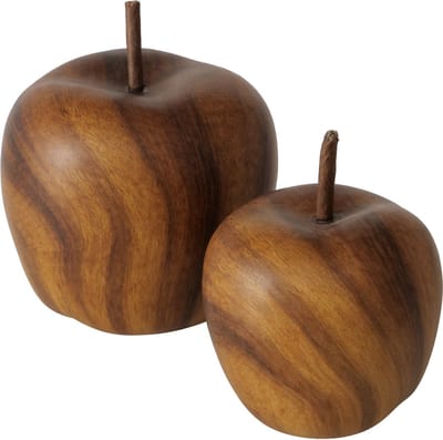Boltze – Set van 2 Appels – Keramiek - Houtlook – 14 & 11 cm – Woondecoratie