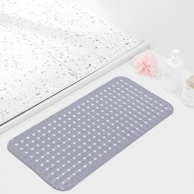 Antislip Badmat 40 x 88 cm met Afvoergaatjes en Zuignappen - Schimmelbestendige Badkamer Mat voor Binnengebruik, Grijs