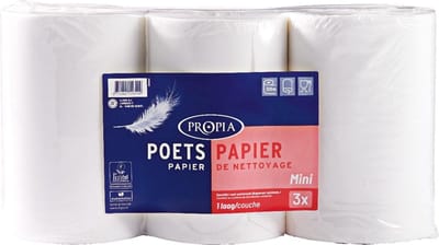Poetspapier mini 1-laags Propia 3 Rollen a 120 meter Keurmerk: EU Ecolabel, FSC 100%