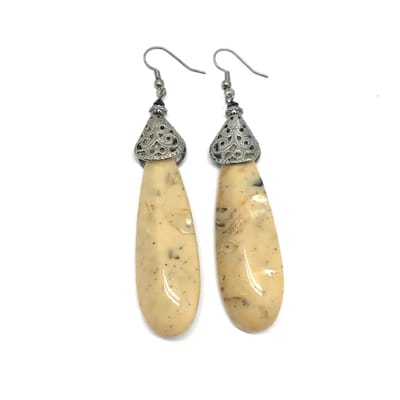Behave - Oorbellen druppelvorm marmerlook lang design zilverkleur 9 cm