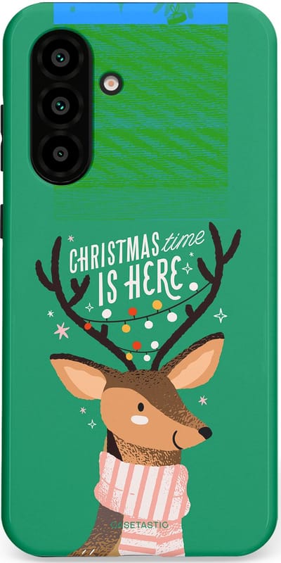 Casetastic hoesje geschikt voor Samsung Galaxy A36 / Samsung Galaxy A56 - Dubbellaagse bescherming - Rudolf het Rendier op het groen - Fashion Case - Turquoise Perzik Donkergroen