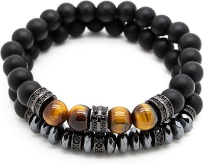 Sorprese armband - Special - armband heren - 2 snoeren - zwart/bruin - bedel - 20 cm - cadeau - Model Q