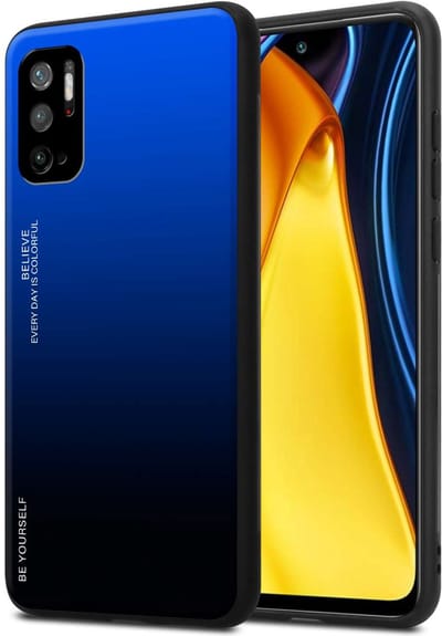 Cadorabo Hoesje geschikt voor Xiaomi RedMi NOTE 10 5G / POCO M3 PRO 5G in BLAUW - ZWART - Tweekleurige beschermhoes van TPU-silicone Case Cover en achterzijde van gehard glas