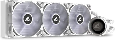 Sharkoon S90 RGB White AIO - Vloeistof-koelsysteem - afmeting radiator 360mm - voor Intel LGA 1700, 115X, 1366, 1200, 2011, 2011-3, 2066 -AMD AM5, AM4, TR4, TRX4, FM2, FM1, AM3+, AM2+, AM2) 3 x 120mm RGB fans - Koper, Aluminium - wit