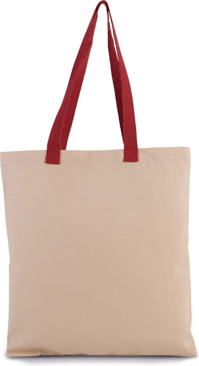 Kimood Platte shopper van canvas met contrasterend hengsel KI0277 - Natural / Cherry Red - One size