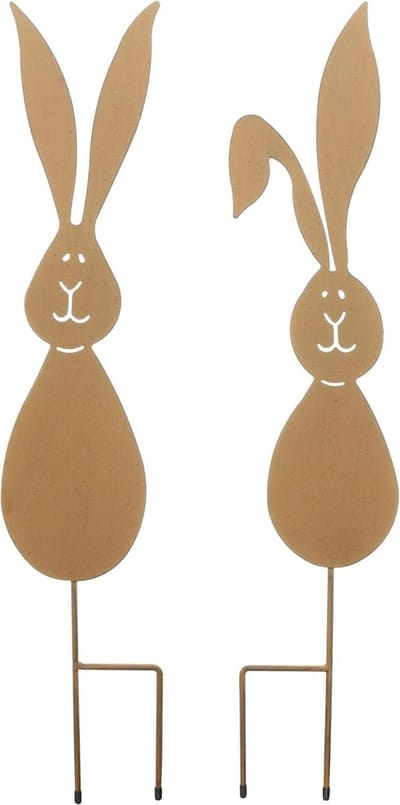 Tuinstekers Haas - Roeststeker Metaal - Tuindecoratie Buiten - Set van 2 Stuks - 60 cm Hoog - Bruin