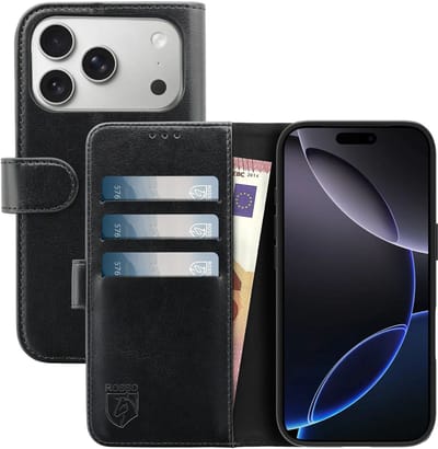Rosso Element Geschikt voor Apple iPhone 17 Pro | Wallet Book Case | Portemonnee Hoesje | 3 Pasjes | Magneetsluiting | Stand Functie | Zwart