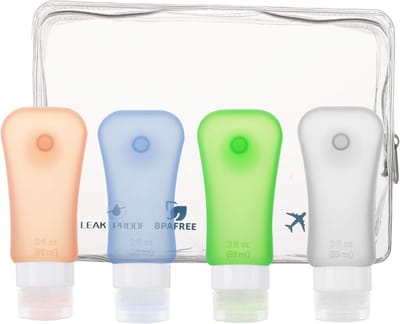 Set van 4 Levensmiddelenveilige Refillable Reiskruidenflessen, Lekvrij en Perfect voor Shampoo en Toilettas, 90 ml