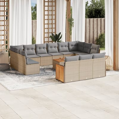 vidaXL - 14-delige - Loungeset - met - kussens - poly - rattan - beige