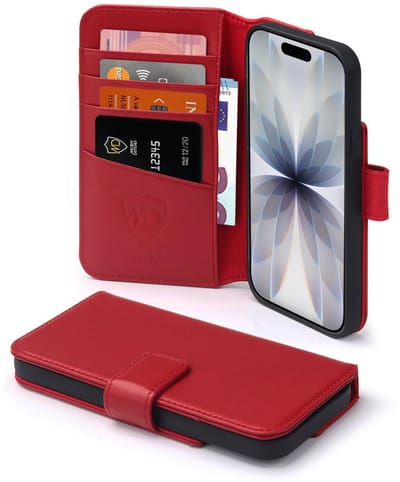 MobyDefend Hoesje - Geschikt voor iPhone 17 - Luxe Leren Wallet Bookcase - Rood
