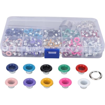 Kit d'outils pour œillets de 10 couleurs, matériau en fer et plastique, structure robuste, placage coloré, ensemble d'œillets pour 6mm / 0.24in