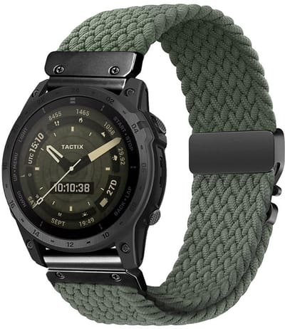 By Qubix - Geschikt voor Garmin bandje - 26mm Quickfit - Braided nylon band met parachute sluiting - Groen - Geschikt voor Garmin Quatix 8 - 51mm