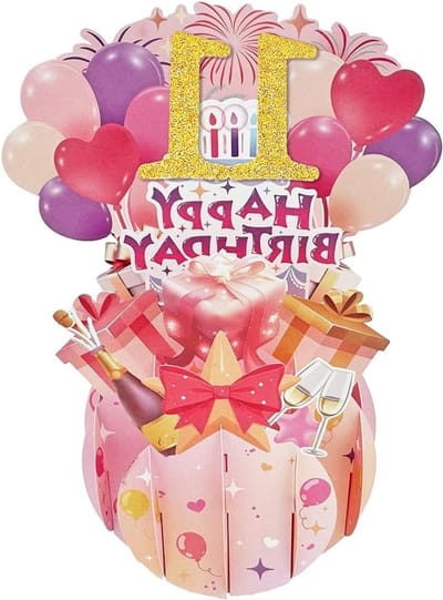 Vrolijke 11e Verjaardag Pop-Up Kaart voor Meisjes, Origineel Cadeau voor Dochter, Nichte of Vriendin, Grappige 3D Verjaardagskaart voor Haar