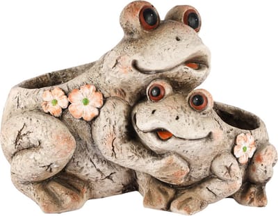 Dekoratief | Bloempot kikkers, grijs/bruin, magnesium, 35x24x25cm | A250710