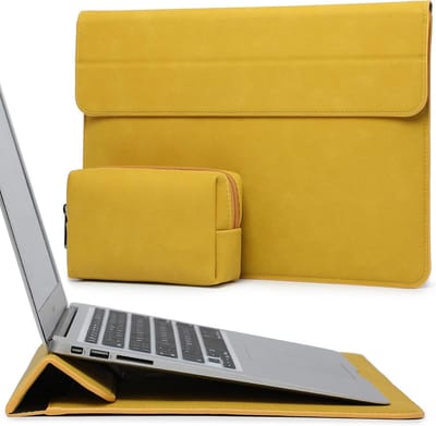 Famanu - 15-16 Inch Laptop Hoes Sleeve met Standaard Functie, Olijf Geel